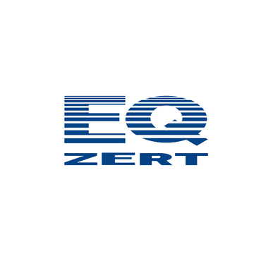 Logo von EQ ZERT mit blauen horizontalen Streifen in den Buchstaben